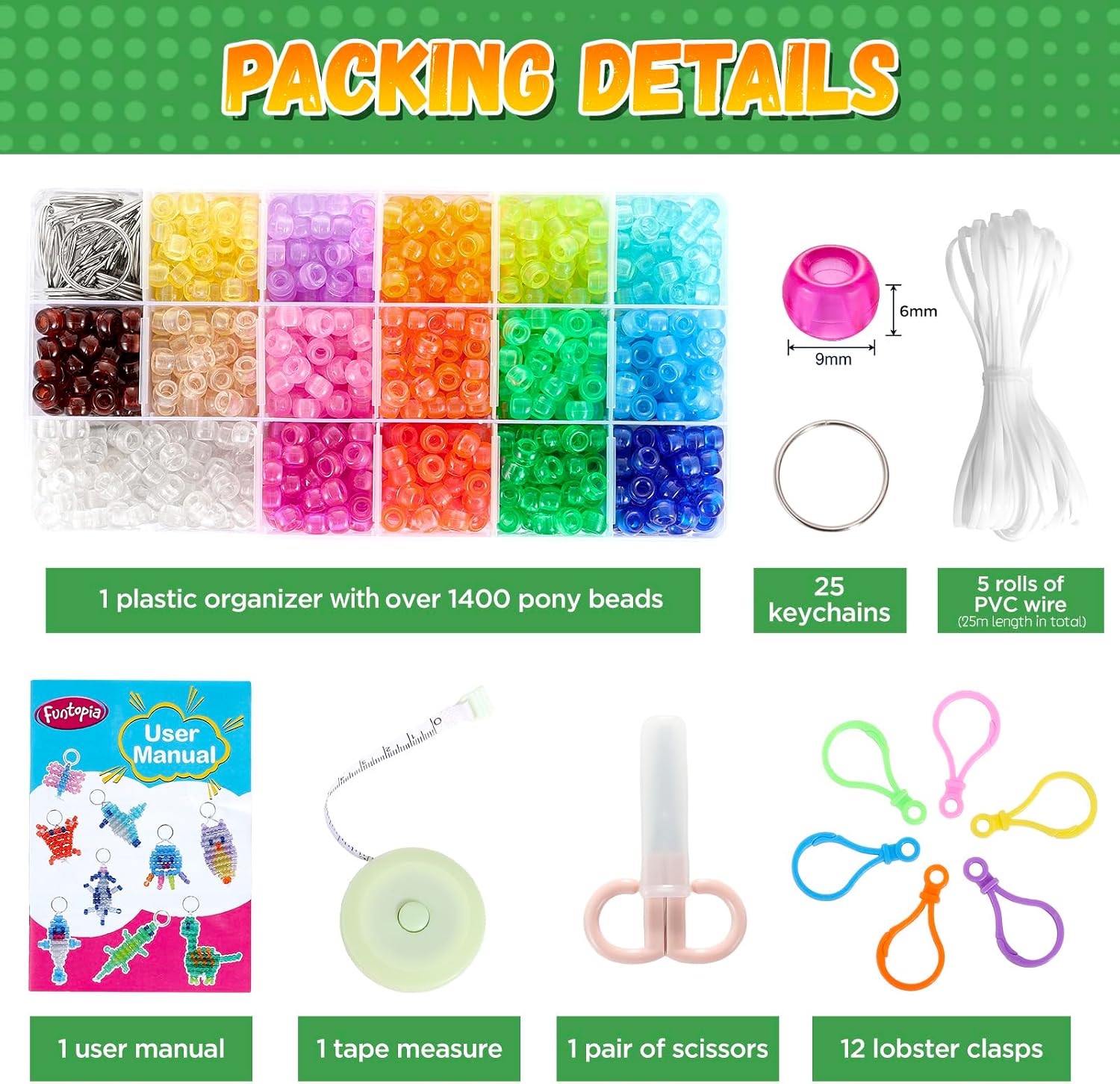 Funtopia Pearl Animals Craft Set for Children, Glow in the Dark Pony Beads – Bild 6
