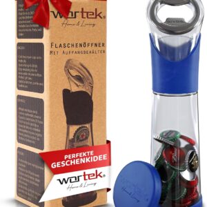 wortek Bottle Opener with Collection Container – Beer Opener Beer Bottle Opener Drinks Opener with Bottle Caps Collector Bar Kitchen Camping Accessories – Birthday Gift for Men Gift Beer Lovers Blue