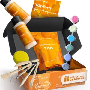 Pottery Set for Beginners – 17-Piece Ceramic and Modelling Set with Tools, Paints & Clay – Mini Pottery Set Including Acrylic Paints, Brushes, Clay Dough & Accessories by KreaBella