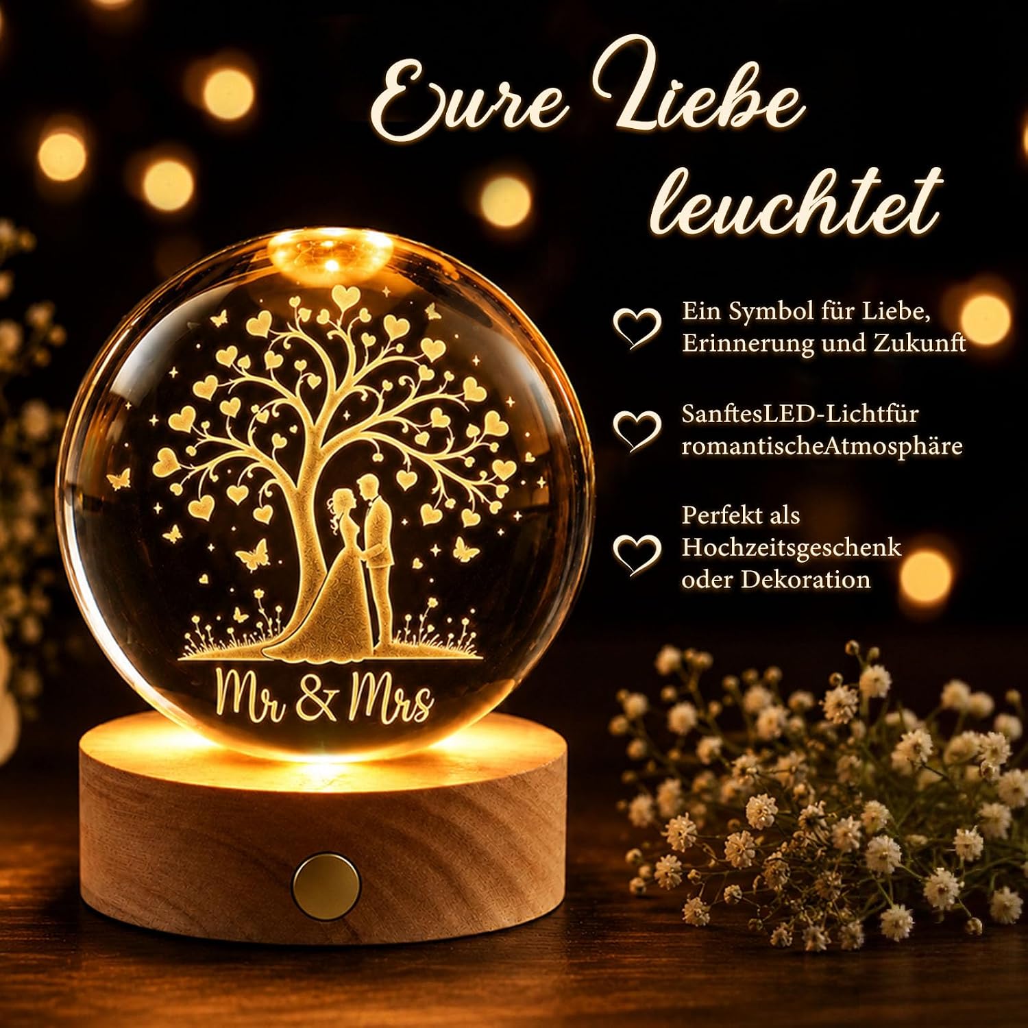 TUZELIYA Wedding Gifts for Bride and Groom, 70 mm Rechargeable LED Glass – Bild 5