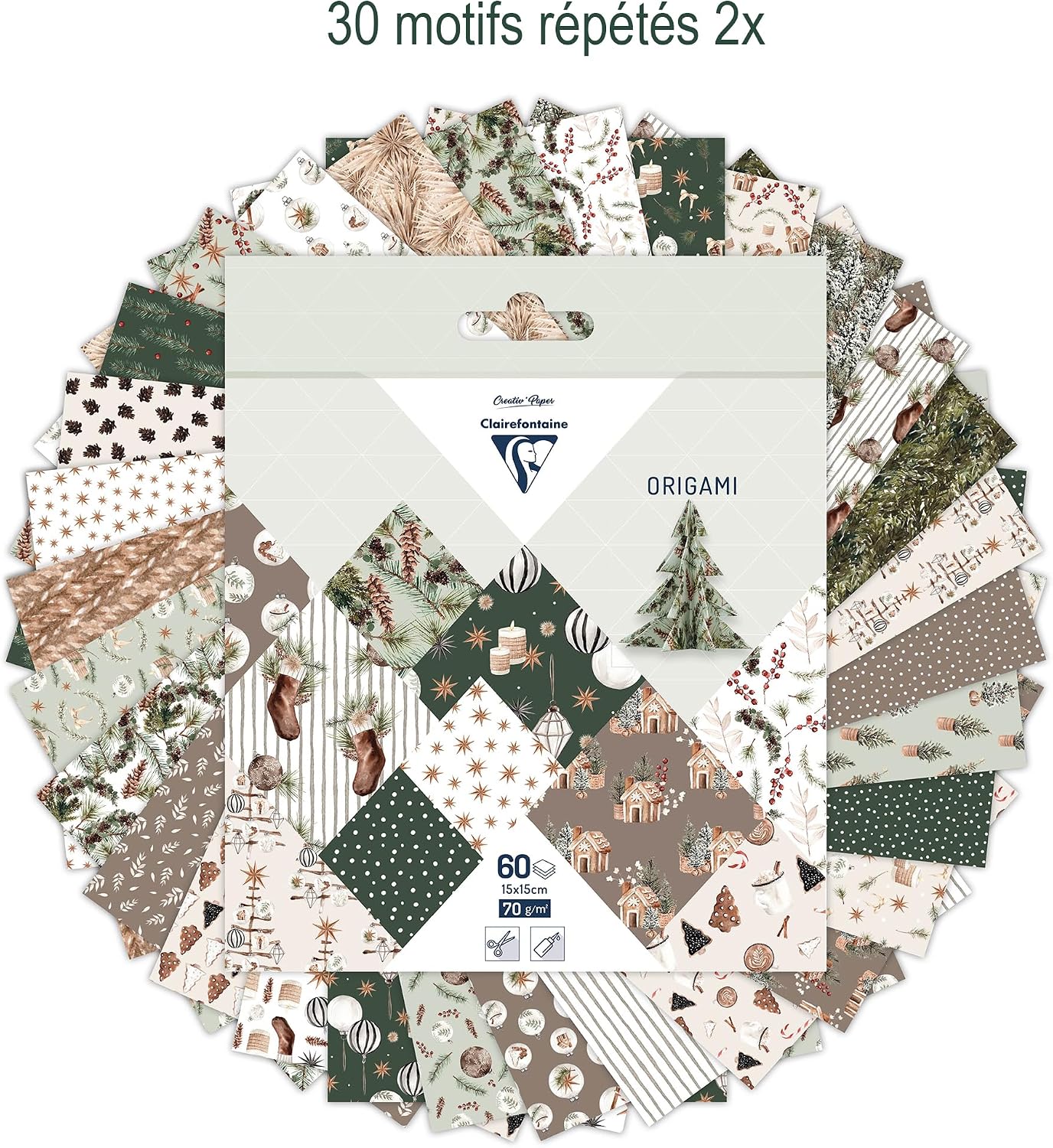 Clairefontaine 95638C 60 Sheets Origami Paper 15 x 15 cm 70 g Christmas Cosy