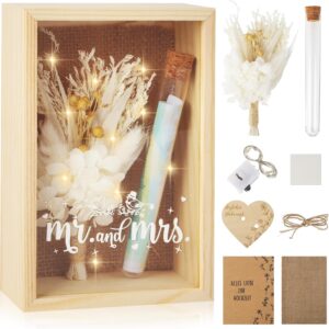 Wedding gifts for newlyweds, money gift wedding, Mr and Mrs gift box including dried flowers, wooden box, plastic test tube, fairy lights, greeting card, 0.5 m rope, wedding anniversary