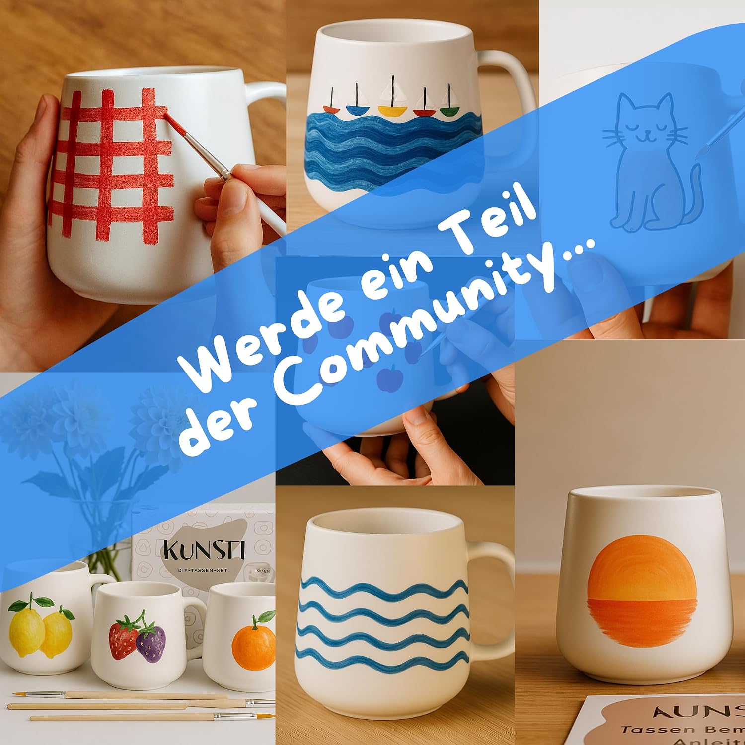 kunstli 2 DIY Cups Painting Set Ceramic Mug Painting Set - Painting Set Paints, Brushes & Cups - Creative Gift Idea Children, Family & Friends - Mugs Painting Gift (Christmas & Birthdays) – Bild 7