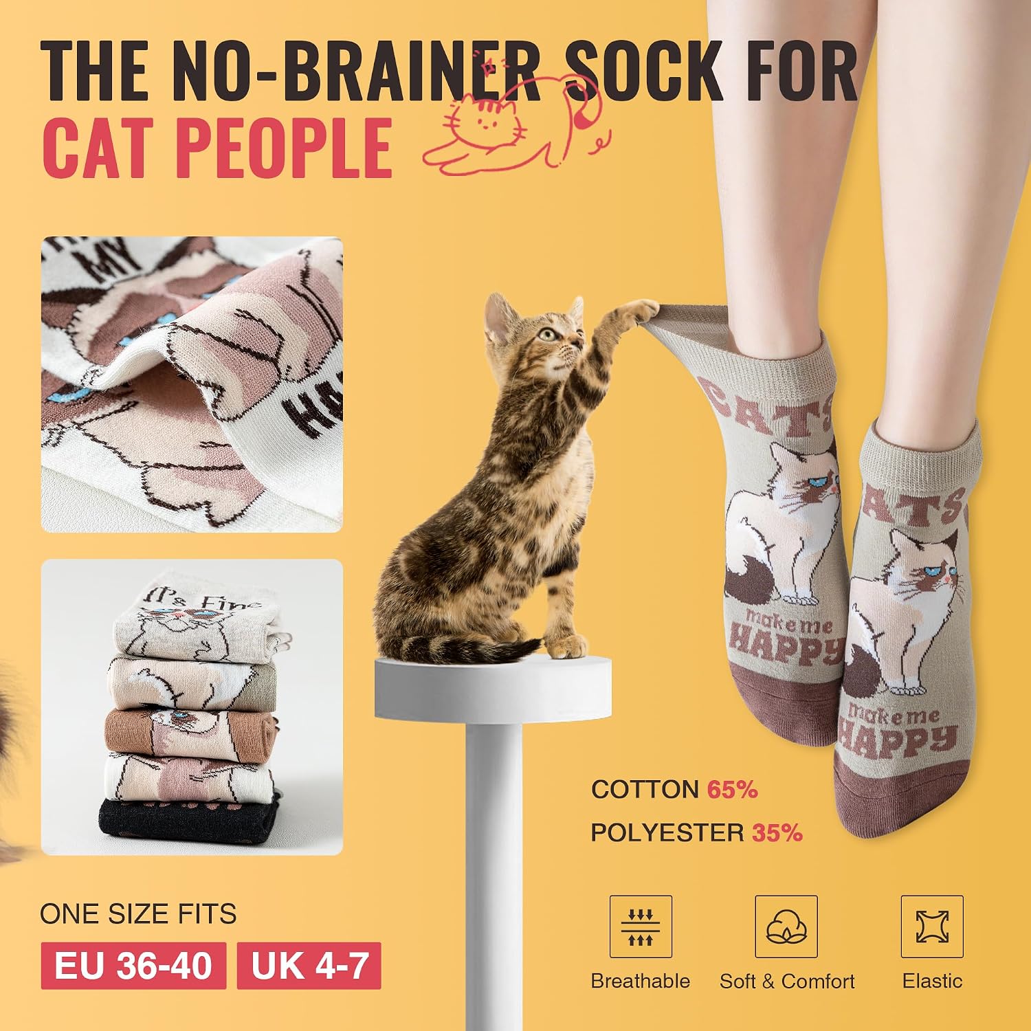 Lustige Katzen Socken Damen - Süße Sneakersocken Geschenk Katzenliebhaber – Bild 5