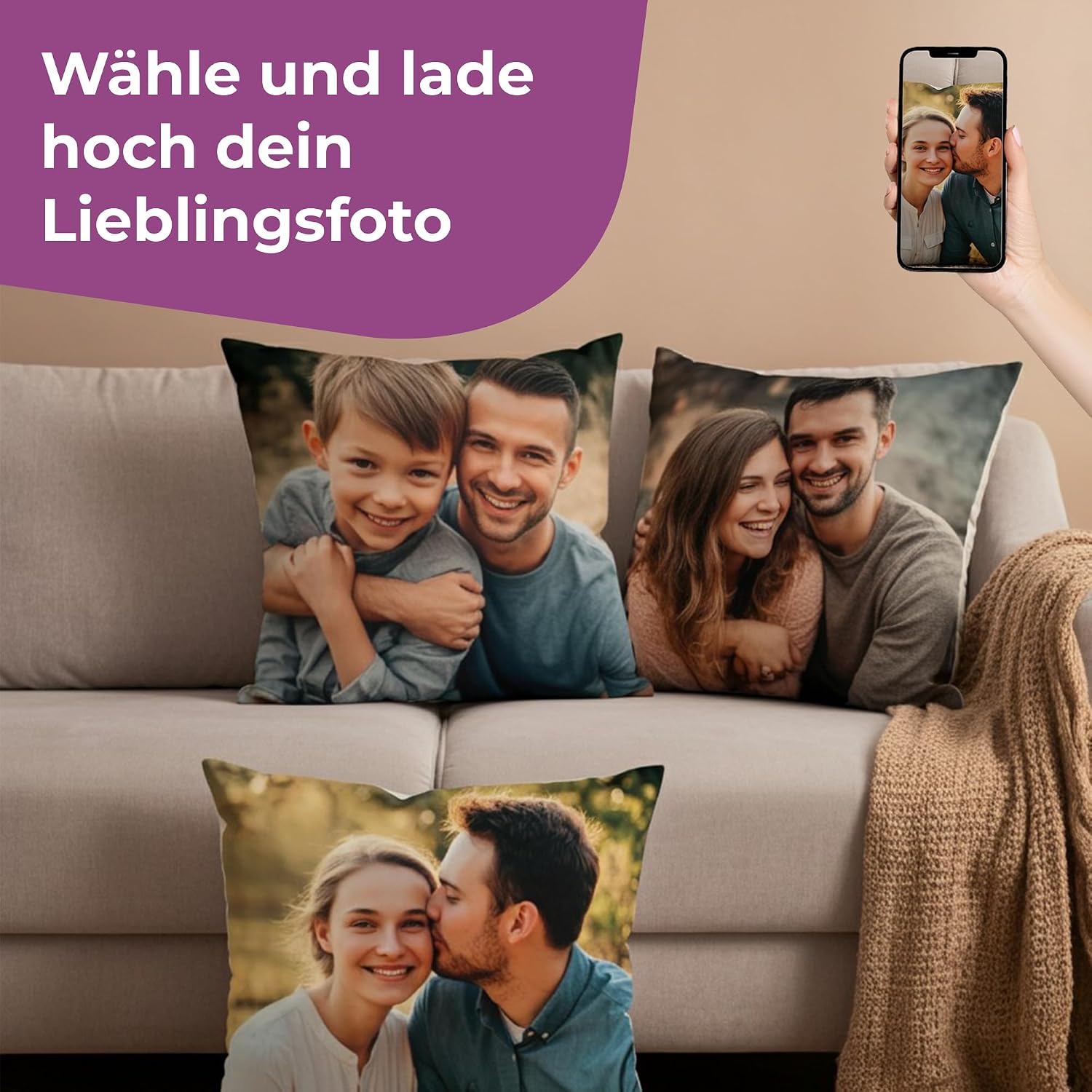 Cimpress Personalized Photo Cushion with Your Own Photo Printed Both Sides 14×14 Inch Soft Decorative Pillow Sofa Cushion Gift Home Decor for Friends and Family – Bild 2