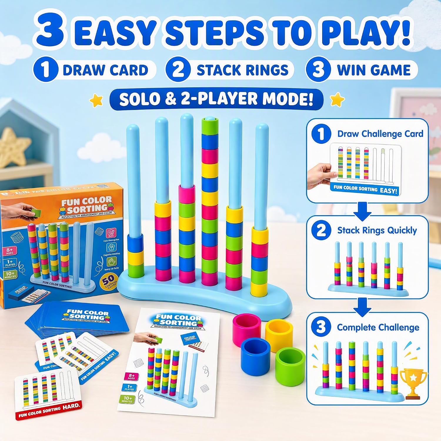 Color Stack Game, Colour Stack Challenge Game, Montessori Board Games – Bild 5
