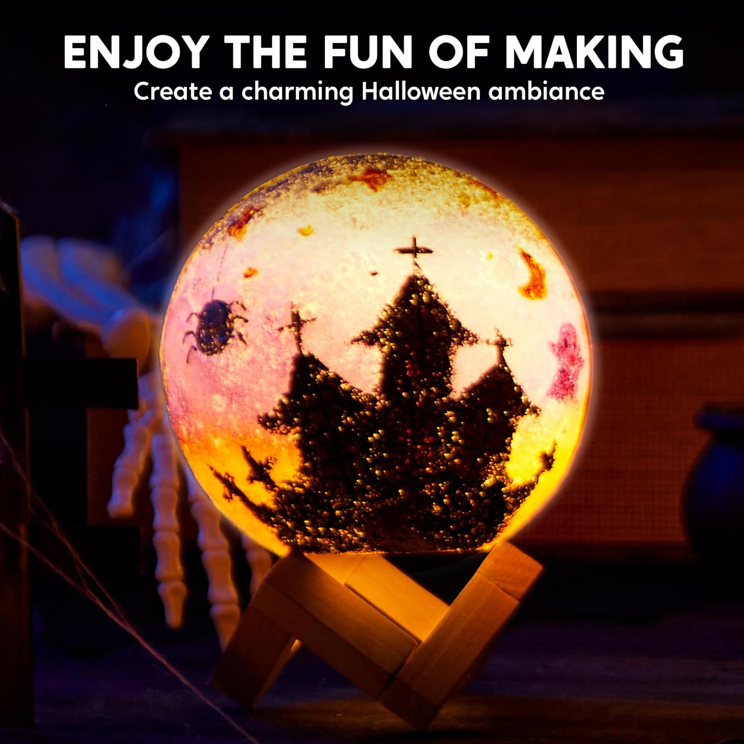 Klever Kits Craft Moon Lamp Painting Set, DIY Moon Lamp Painting Set Creative Set for Children, Craft Set Children from 6 7 8 9 10 11 12 Years, Gifts for Girls 6-12 Years, 3D Painting Night Light – Bild 4