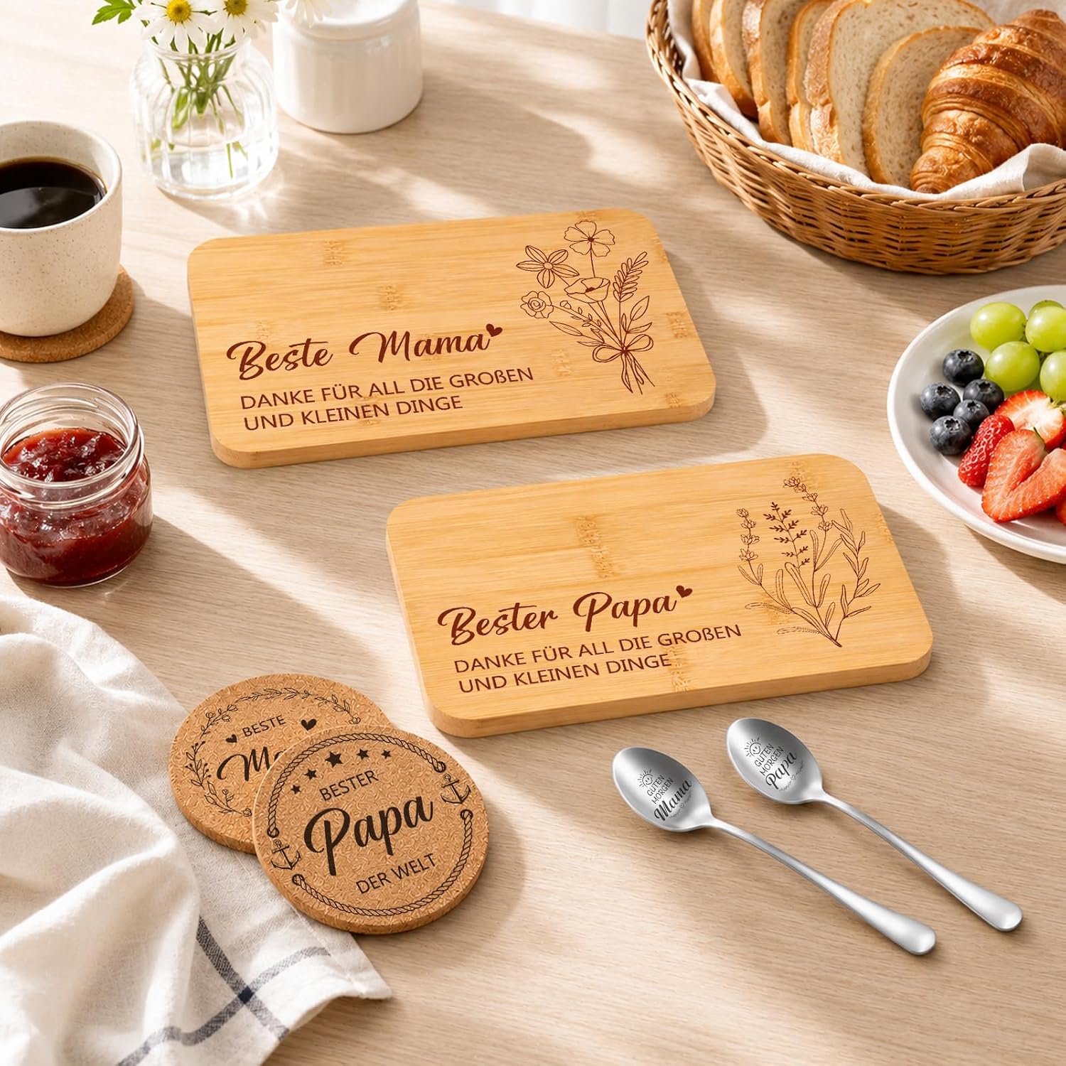 Gift for Mum and Dad, Wooden Breakfast Board Set – Bild 7