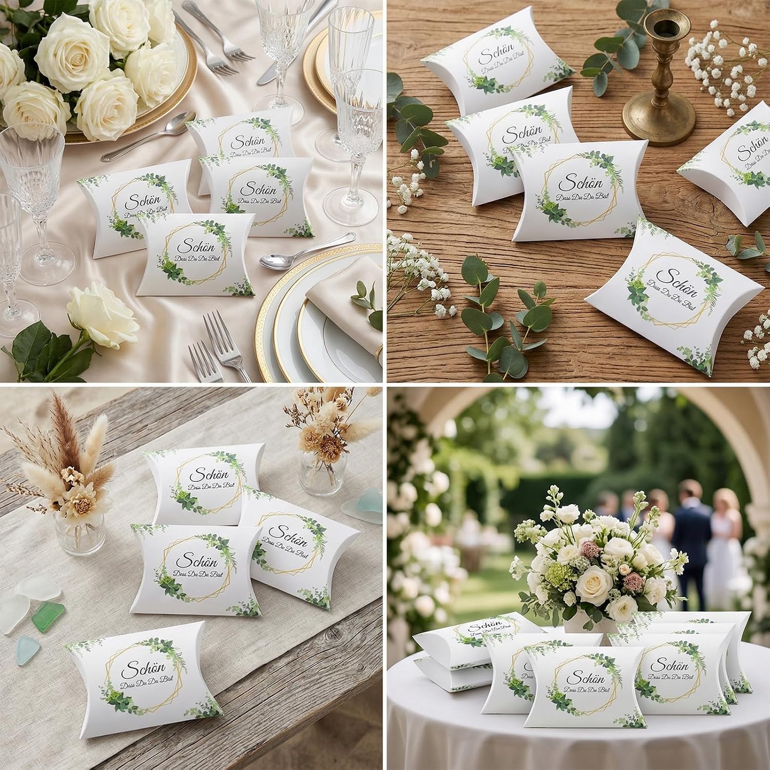 Pack of 50 Wedding Favour Cushion Boxes with German Text "Schön Dass Du Da Bist", Cardboard Gift Box for Sweets, Wedding Table Gifts, Christening Gifts and Communion – Bild 7