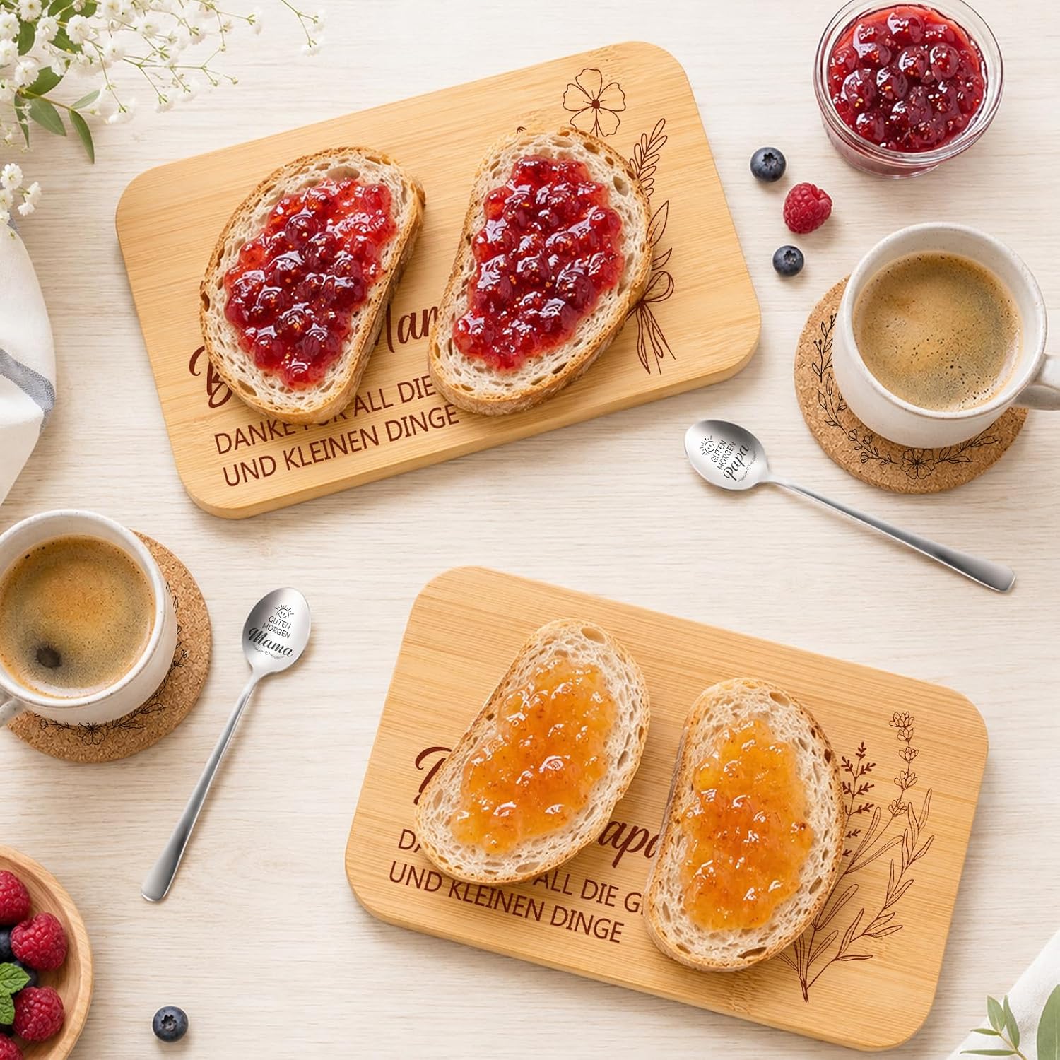 Gift for Mum and Dad, Wooden Breakfast Board Set – Bild 4