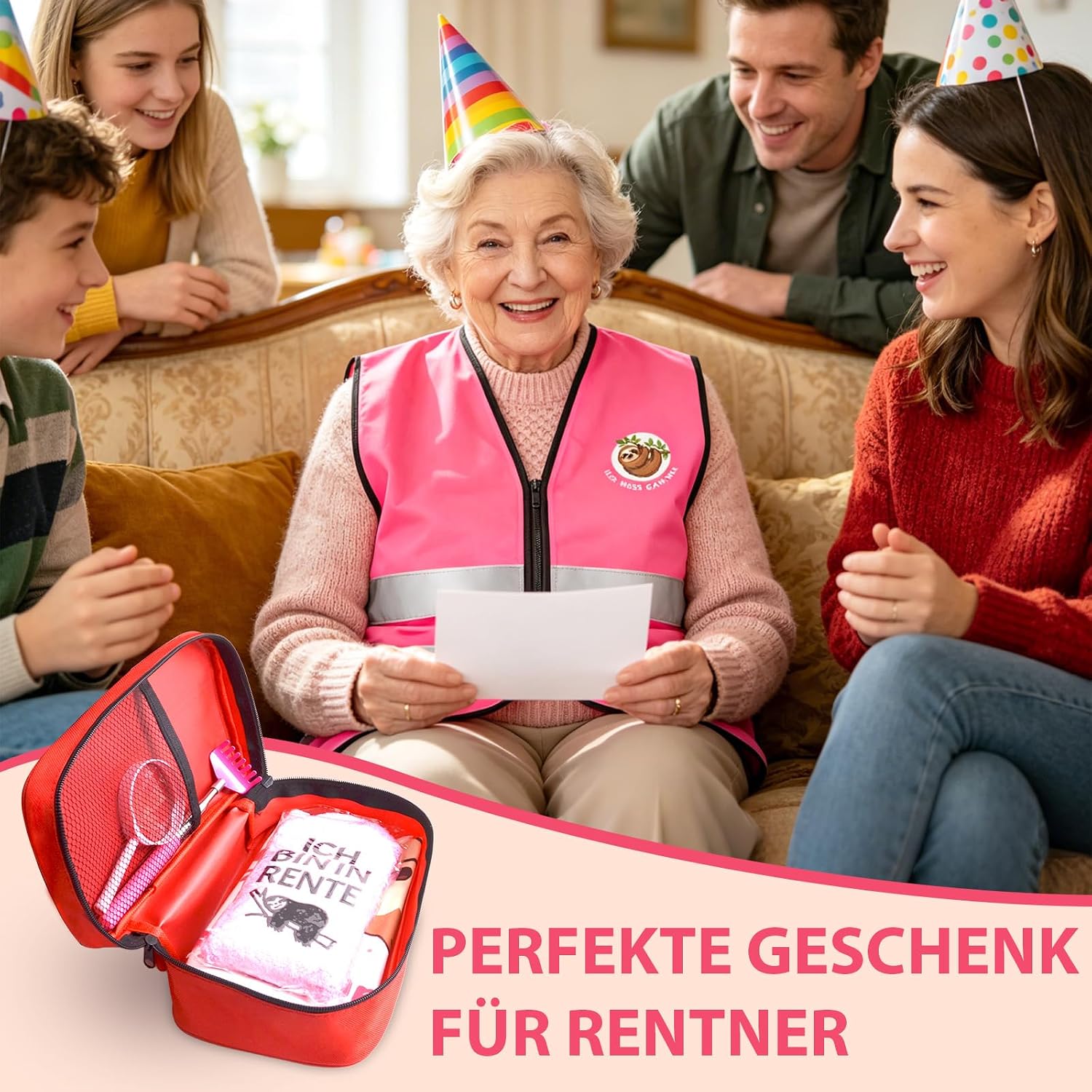 MaciRept Pensioner Gift Woman, Retirement Gift Set Woman with Greeting Card, Handbag, Magnifying Glass, Decorative Cushion Covers, Funny Socks, Farewell Gift, Colleagues, Funny Retirement Gift – Bild 2