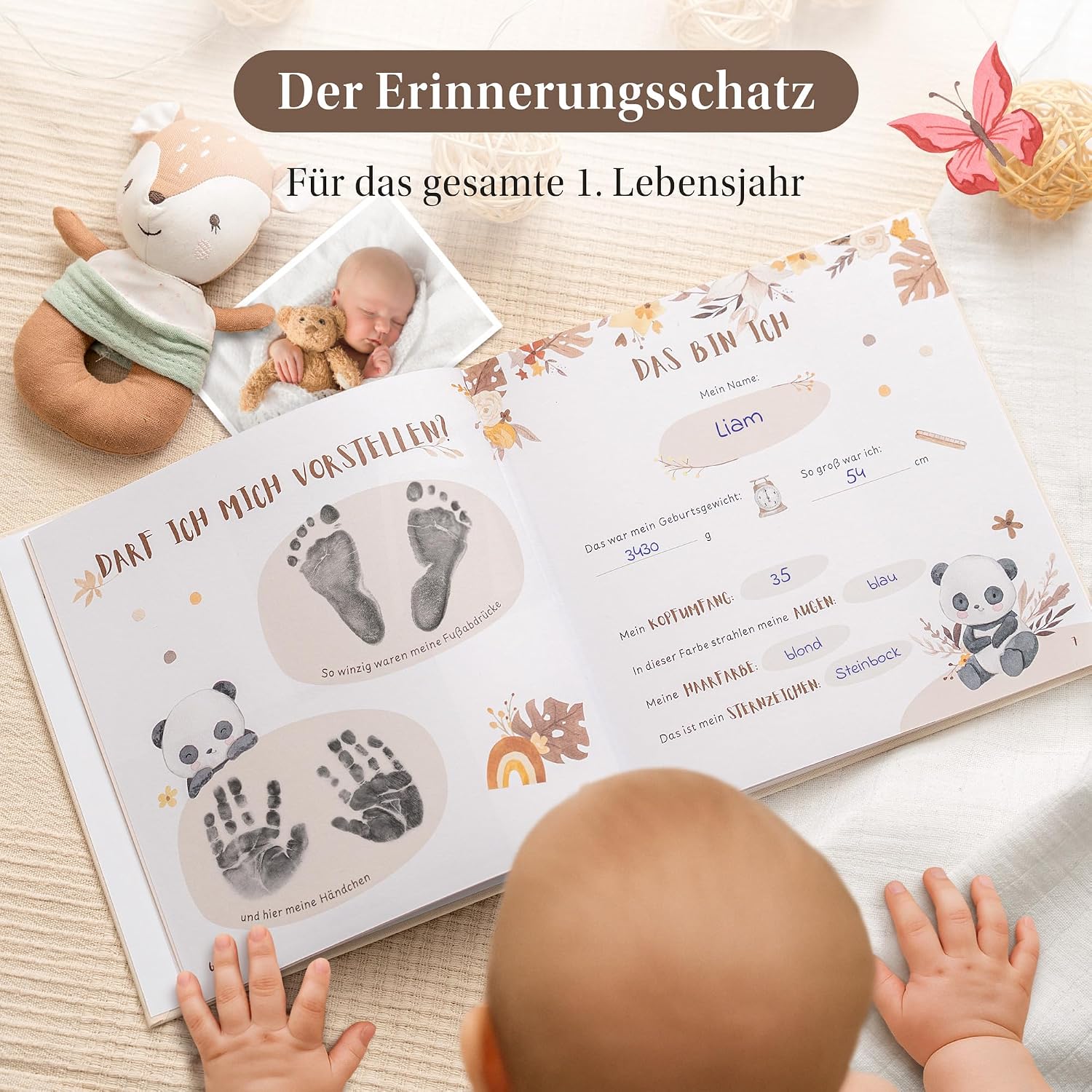 EULENTALER Baby Album Boho My 1st Year [with Linen Cover and Gold Embossing – Bild 3
