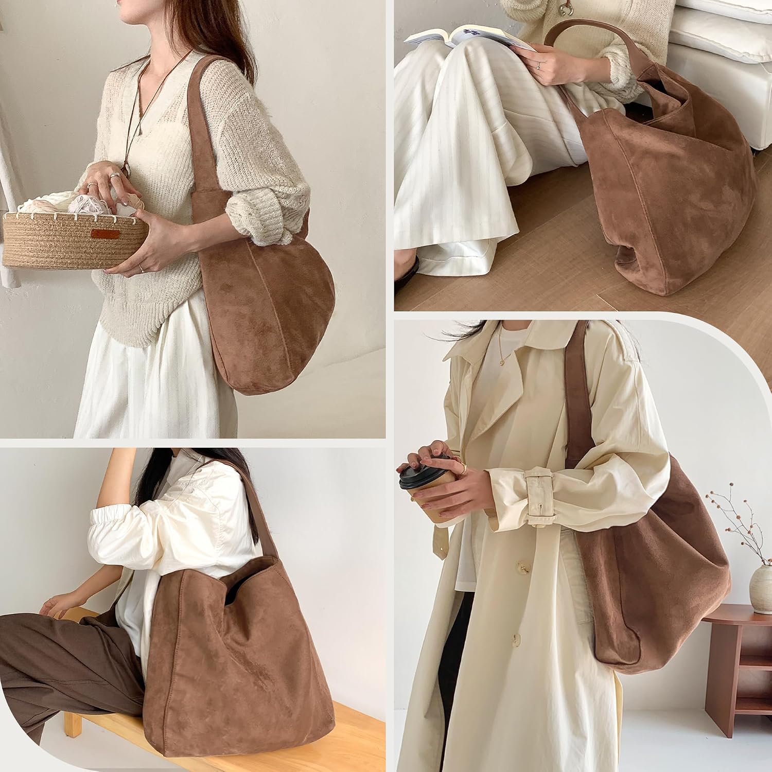 Women's Large Shopper Handbag Suede Shoulder Bag – Bild 7
