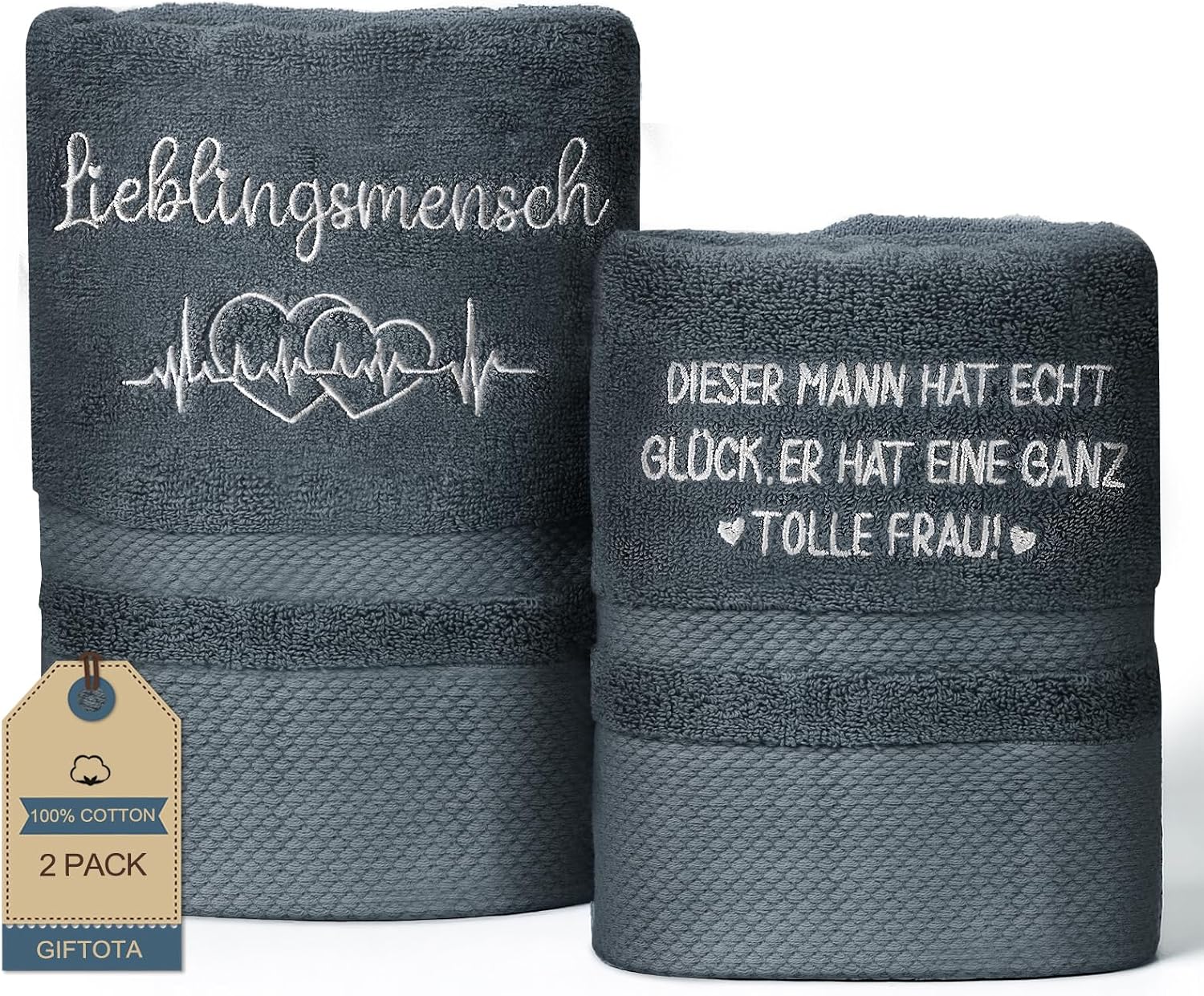 Anniversary Gift for Him 2-Piece Embroidered Towel Set 100% Cotton