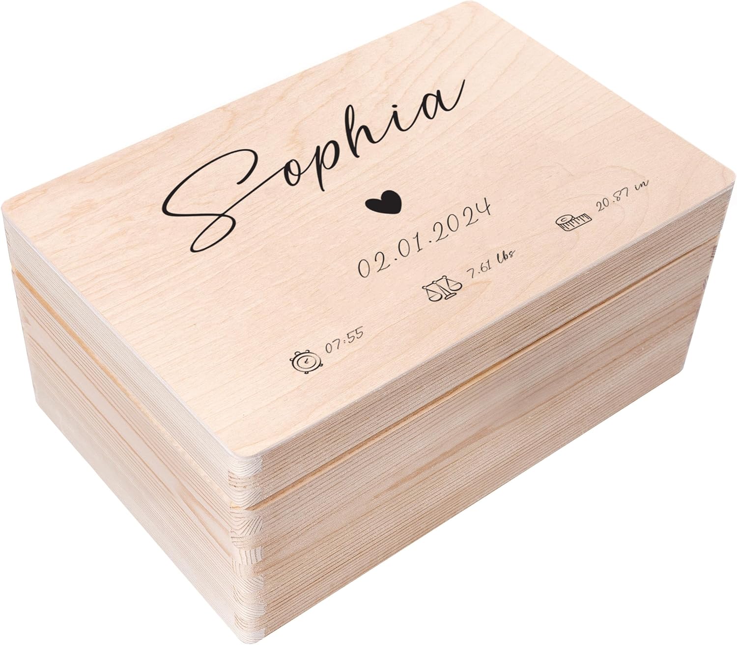 Creative Deco Baby Keepsake Box Personalised Heart with Name 30 x 20 x 14