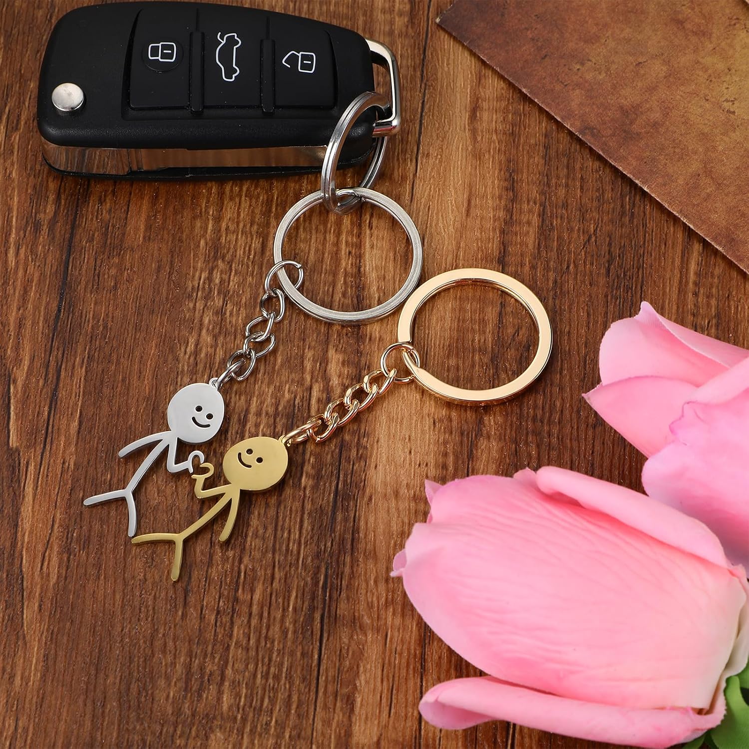Ouligay Pack of 2 Couples Keyrings Couple Stickman Sign Language Key Chain Partner Key Chain Heart Couple Key Chain for Couples Girlfriend Anniversary Valentine's Day Gifts – Bild 4