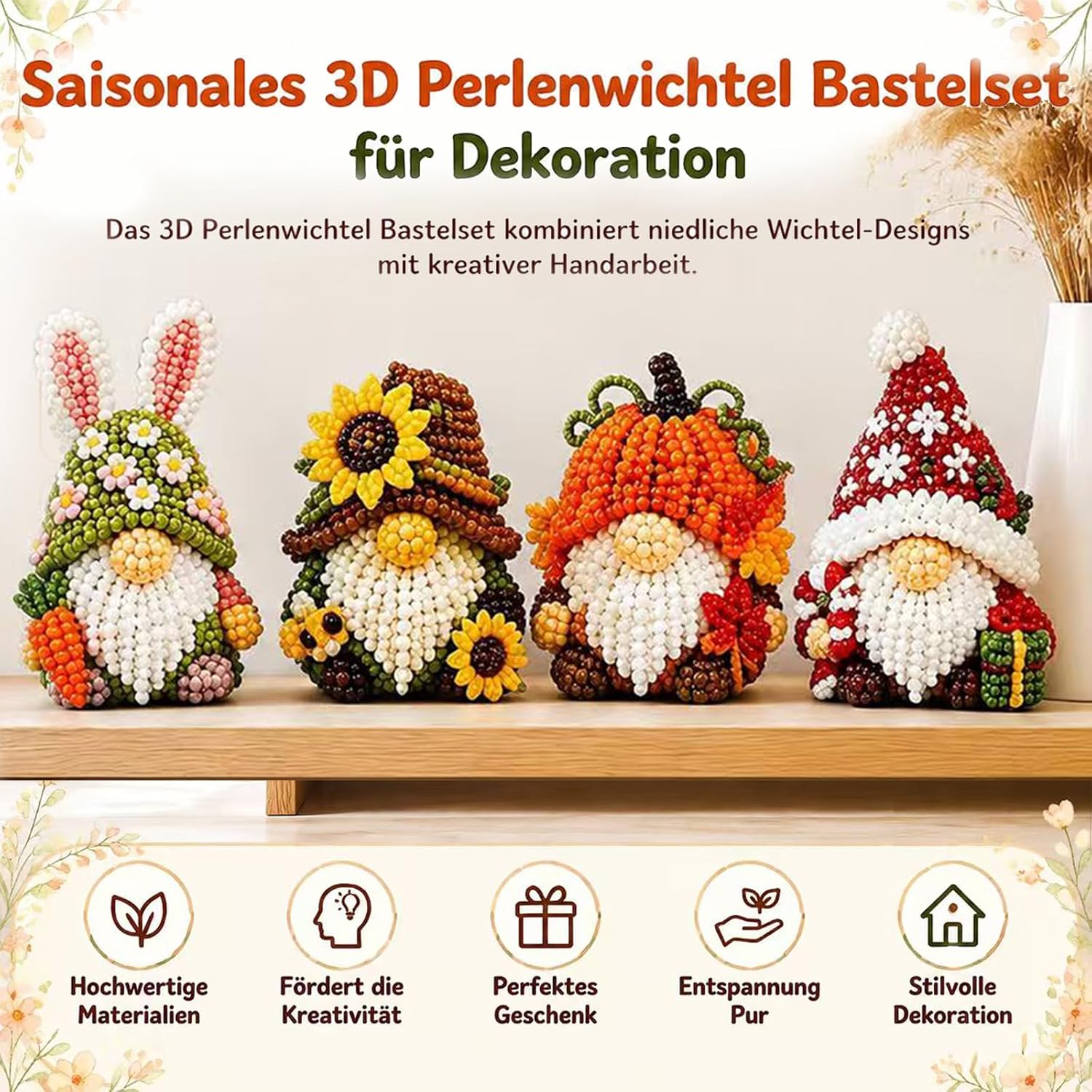Zovienono 3D Beads Gnome DIY Set - 4 Seasons Gnome Craft Set – Bild 5