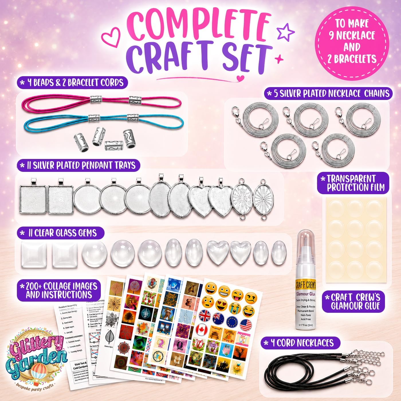Girls Jewellery Making Kit DIY Necklace Pendant and Bracelet Craft Set with Glass Beads & Charms - Fashion Accessories, Craft Accessories. Ideal as a Handmade Gift & Group Activity – Bild 5