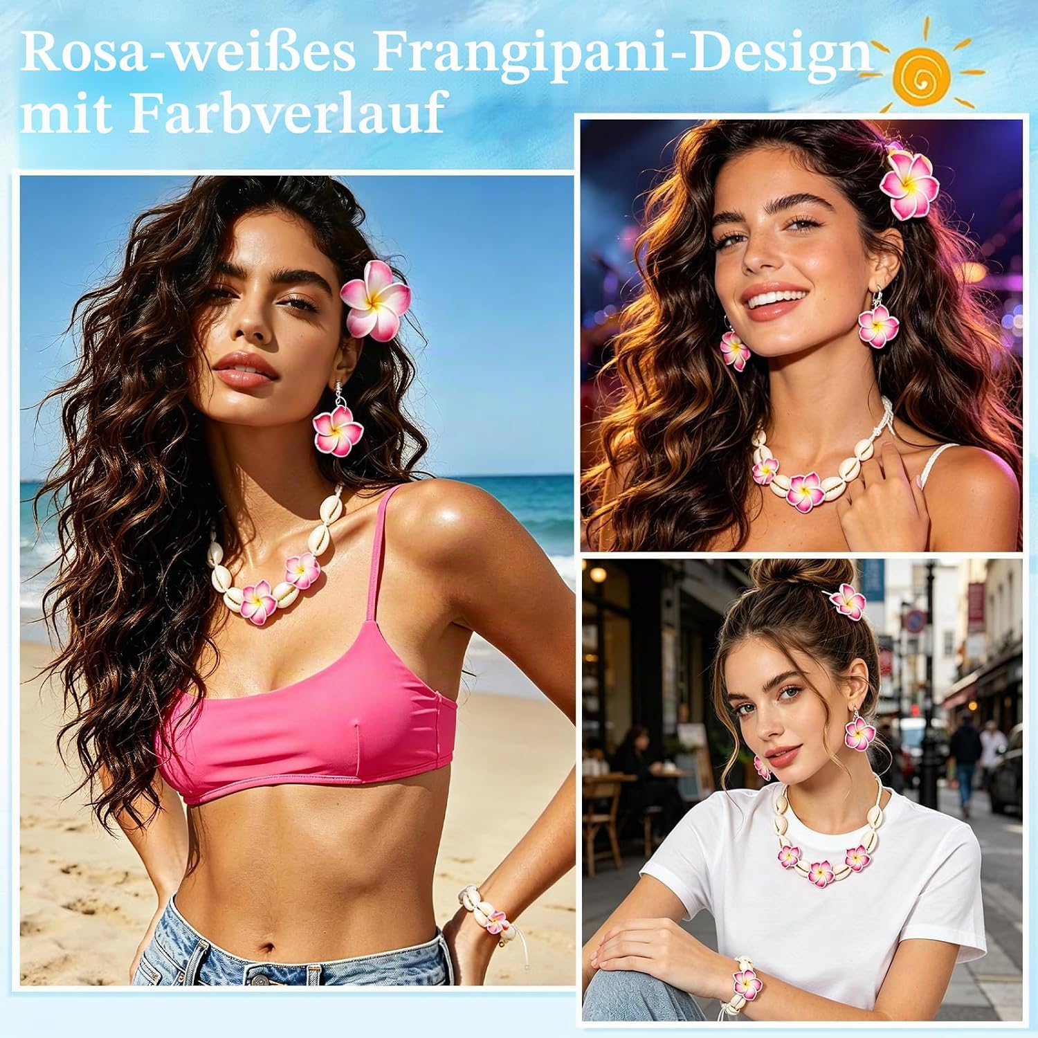 Set of 4 Hawaii Decoration with Earrings, Necklace, Bracelet, Hawaii, Hair Clips – Bild 7
