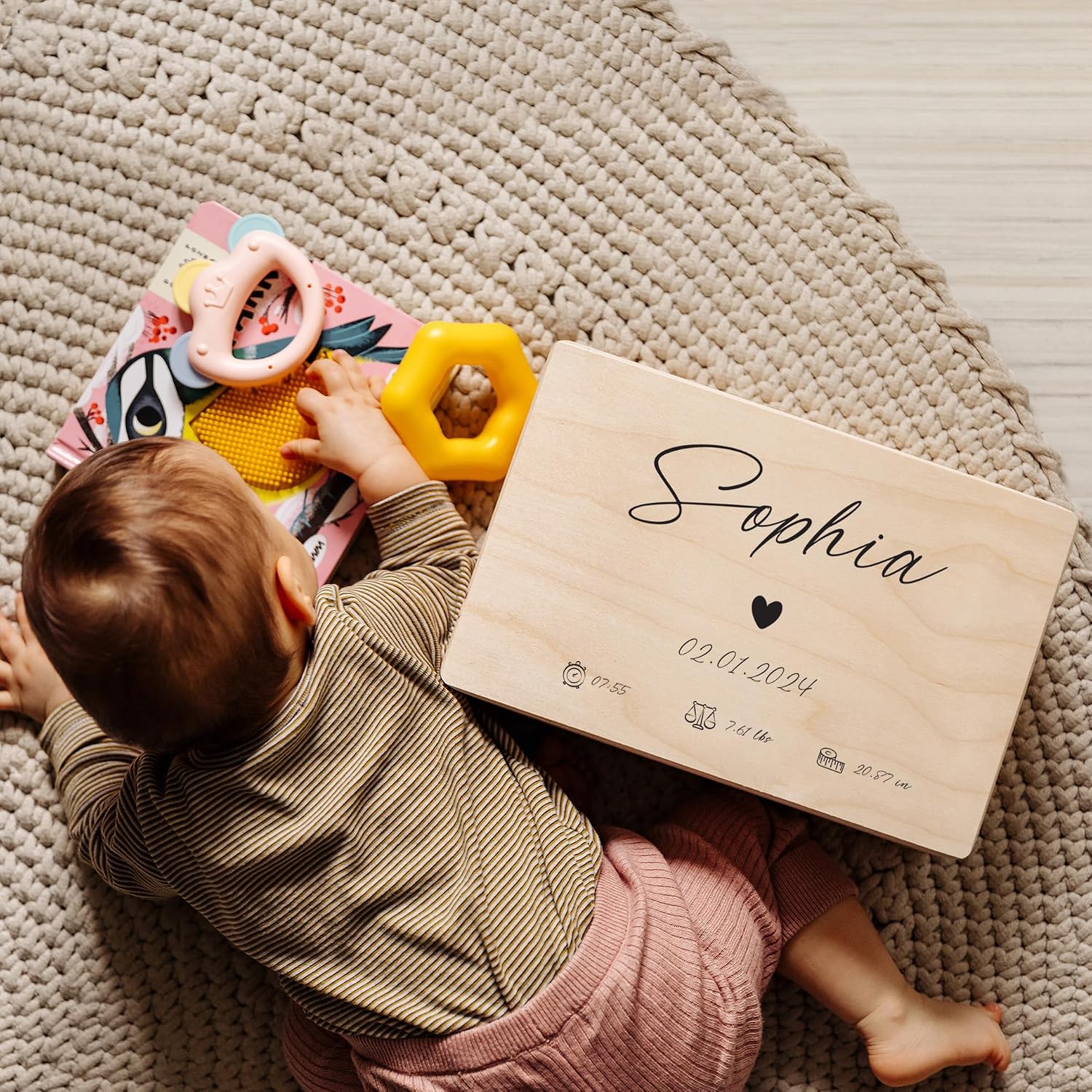 Creative Deco Baby Keepsake Box Personalised Heart with Name 30 x 20 x 14 – Bild 2