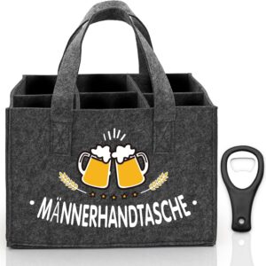 Bottle Carrier 6 Bottles Felt Beer Men's Handbag with Opener, Grey