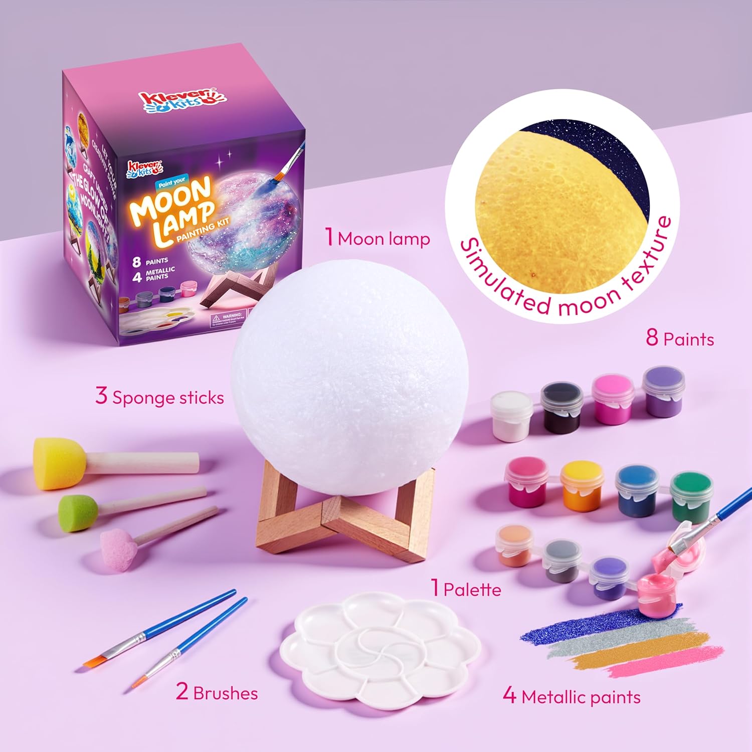 Klever Kits Craft Moon Lamp Painting Set, DIY Moon Lamp Painting Set Creative Set for Children, Craft Set Children from 6 7 8 9 10 11 12 Years, Gifts for Girls 6-12 Years, 3D Painting Night Light – Bild 2
