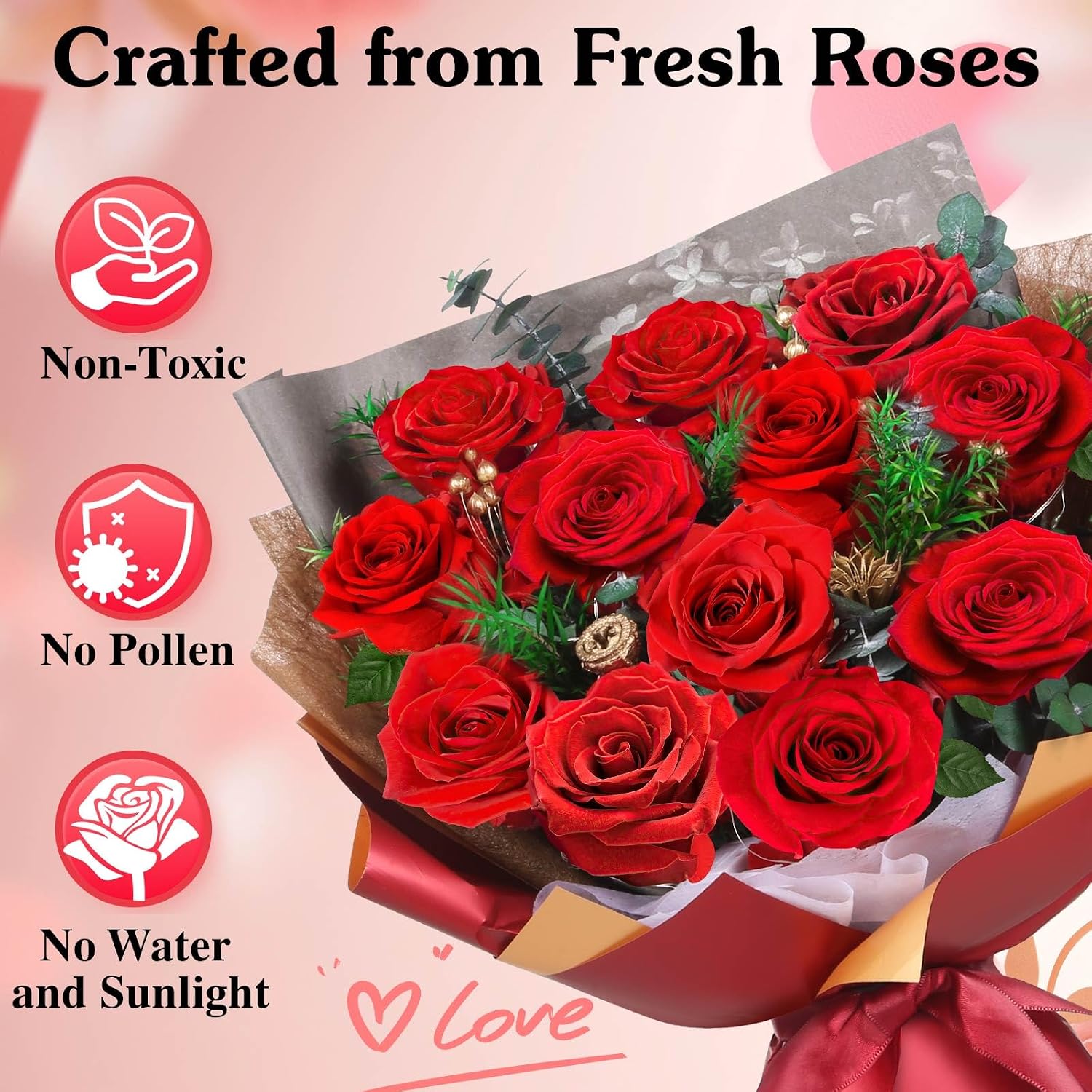 ADDWel Eternal Rose Bouquet with 12 Real Preserved Red Roses Infinity Bouquet with LED Gift for Her Women Girlfriend Mum Wife for Birthday Mother's Day Anniversary Christmas – Bild 8
