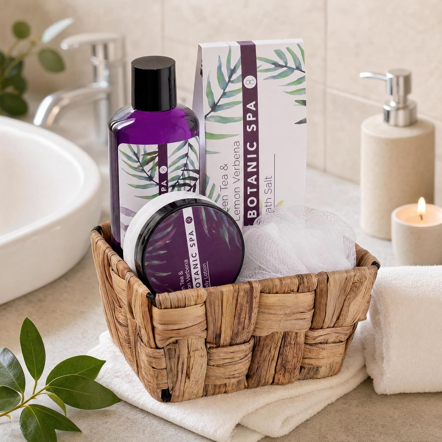 Accentra Botanic Spa Gift Set in Decorative Seagrass Basket - 5-Piece Bath and Shower Set, Best Gift for Birthday, Valentine's Day, etc. – Bild 5