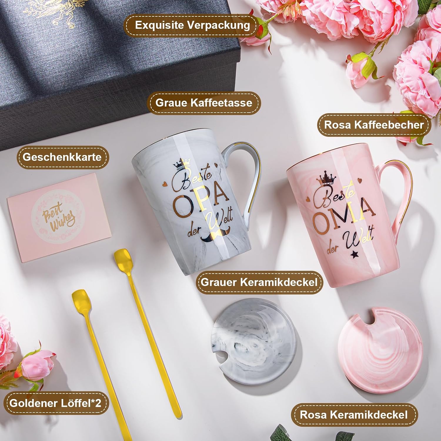 Gift Grandma and Grandpa, Gifts for Grandparents with 400 ml Mug, Pink Grey – Bild 3