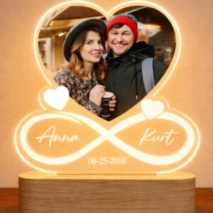 Meinearmbänder Infinity Illuminated Acrylic Glass – Personalised with Photo, Name & Date – LED Gift for Couples | Anniversary, Wedding, Valentine’s Day