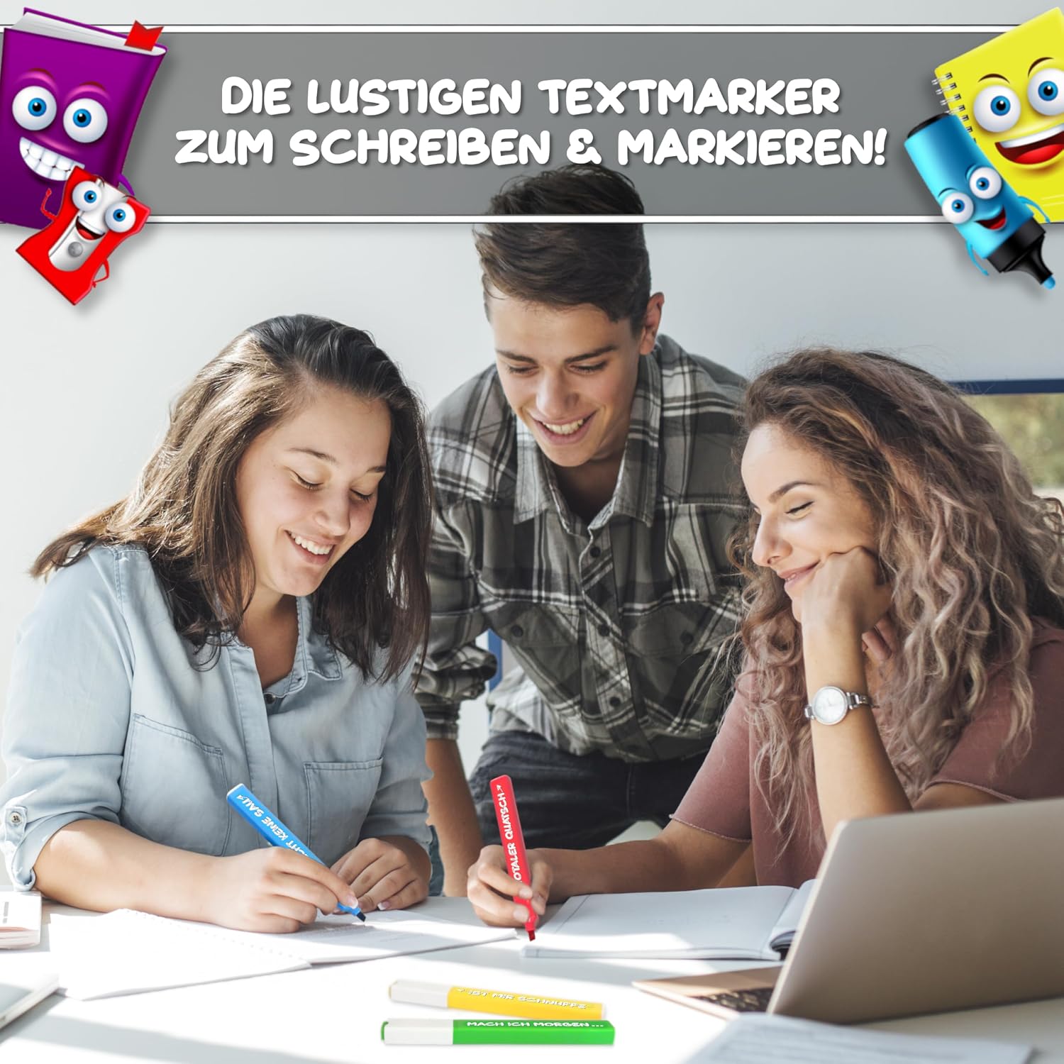 MACH MAL PAUSE® 6 x Funny Highlighters - Colourful Marker Set with Sayings - Gift for Students Students Children Teachers Colleagues Boss - Funny Highlighter Anti-Stress Pens for School University Office – Bild 6