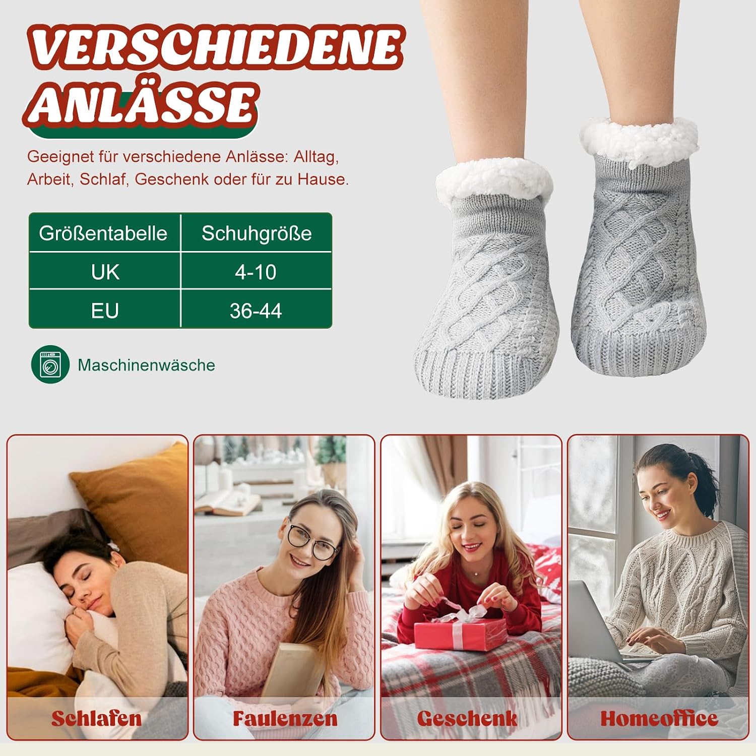 Niorasen Cuddly Socks for Men and Women, Thick Fluffy Socks with Grippers, Soft Warm Winter Hut Socks, House Socks, Stopper Socks, Women Gift, Birthday, EU 36-44, 1 Pair – Bild 9