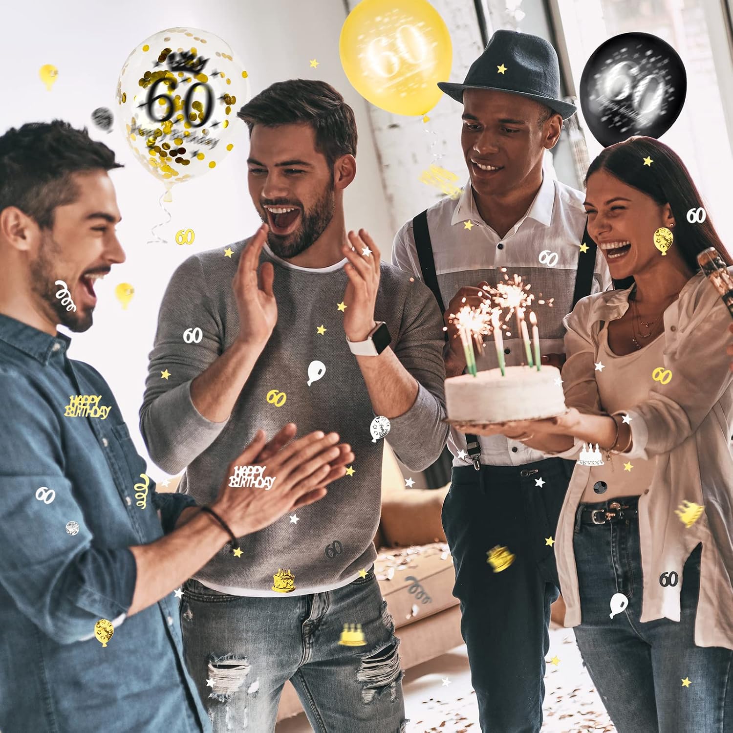 GoldRock 60th Birthday Decoration Confetti, Gold, Black, Table Decoration, Glitter Confetti Confetti, for Women, Men, for Wedding, Anniversary, Party Decorations – Bild 7