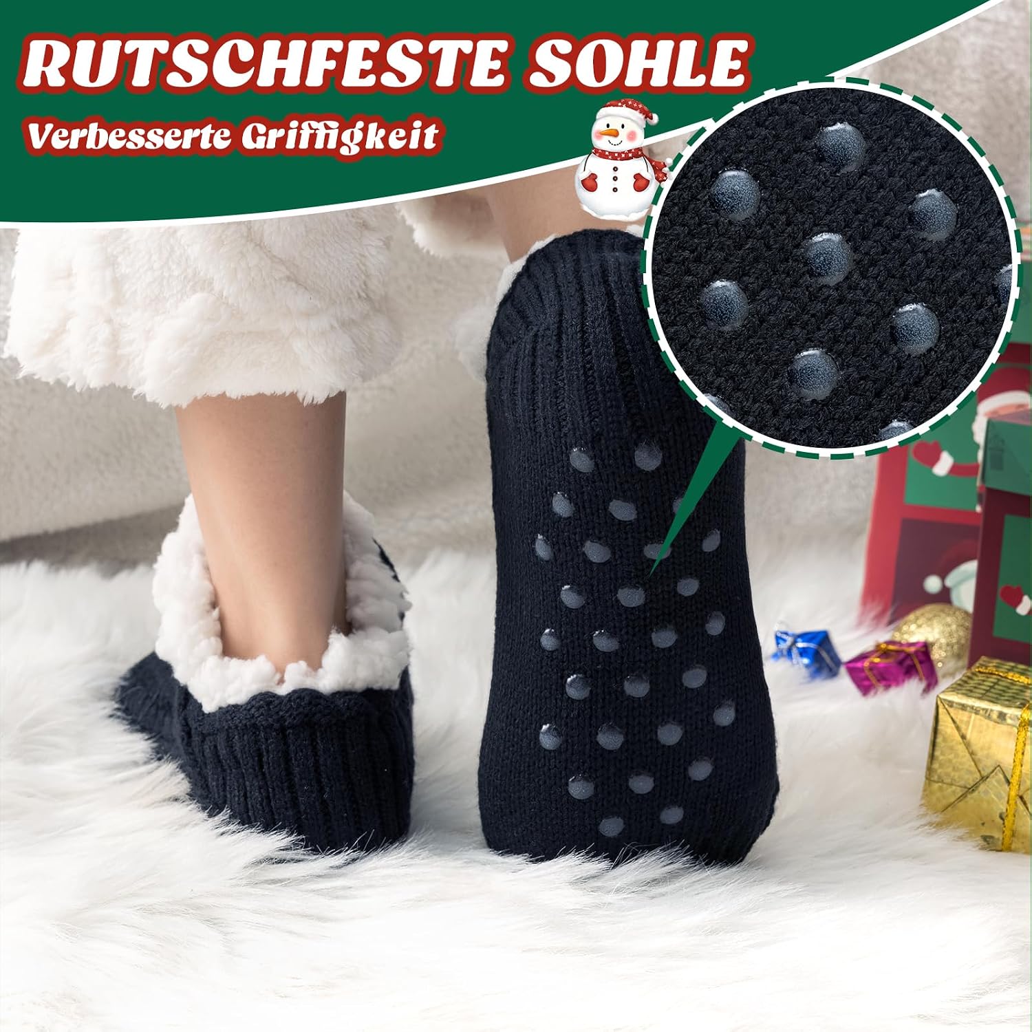 Niorasen Cuddly Socks for Men and Women, Thick Fluffy Socks with Grippers, Soft Warm Winter Hut Socks, House Socks, Stopper Socks, Women Gift, Birthday, EU 36-44, 1 Pair – Bild 3