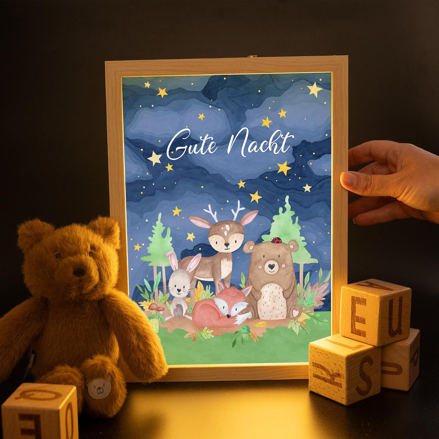 wunderwunsch Magical Illuminated Photo Frame Personalised, Gift Birth, Birthday Gift Baby, Children's Birthday Gift with Individual Name (Good Night, Small) – Bild 7