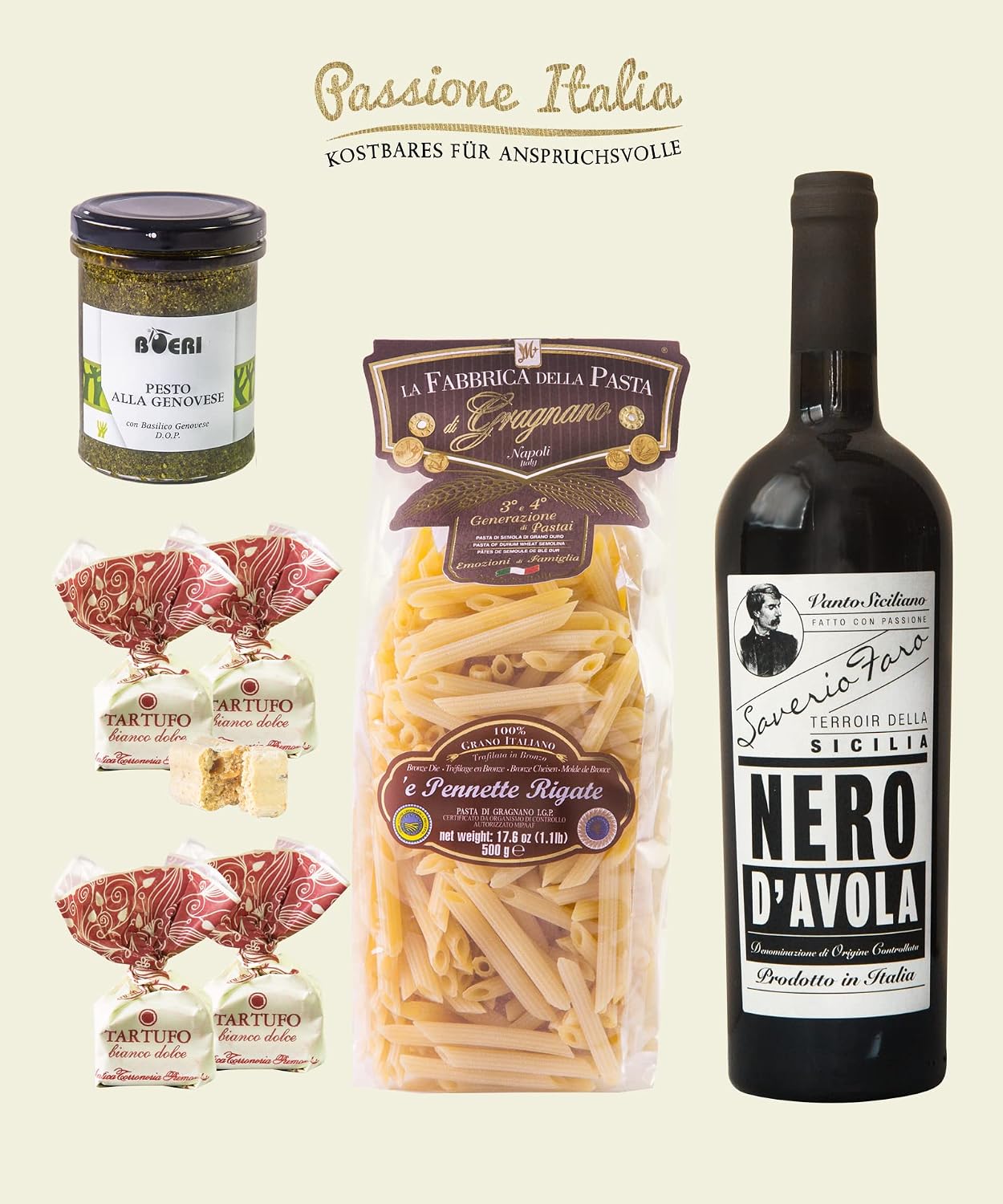 Gift Box I Gift Set - Romantic Dinner for Two (Pasta di Gragnano, Red Wine, Pesto, Tartufi) with Italian Delicatessen – Bild 4
