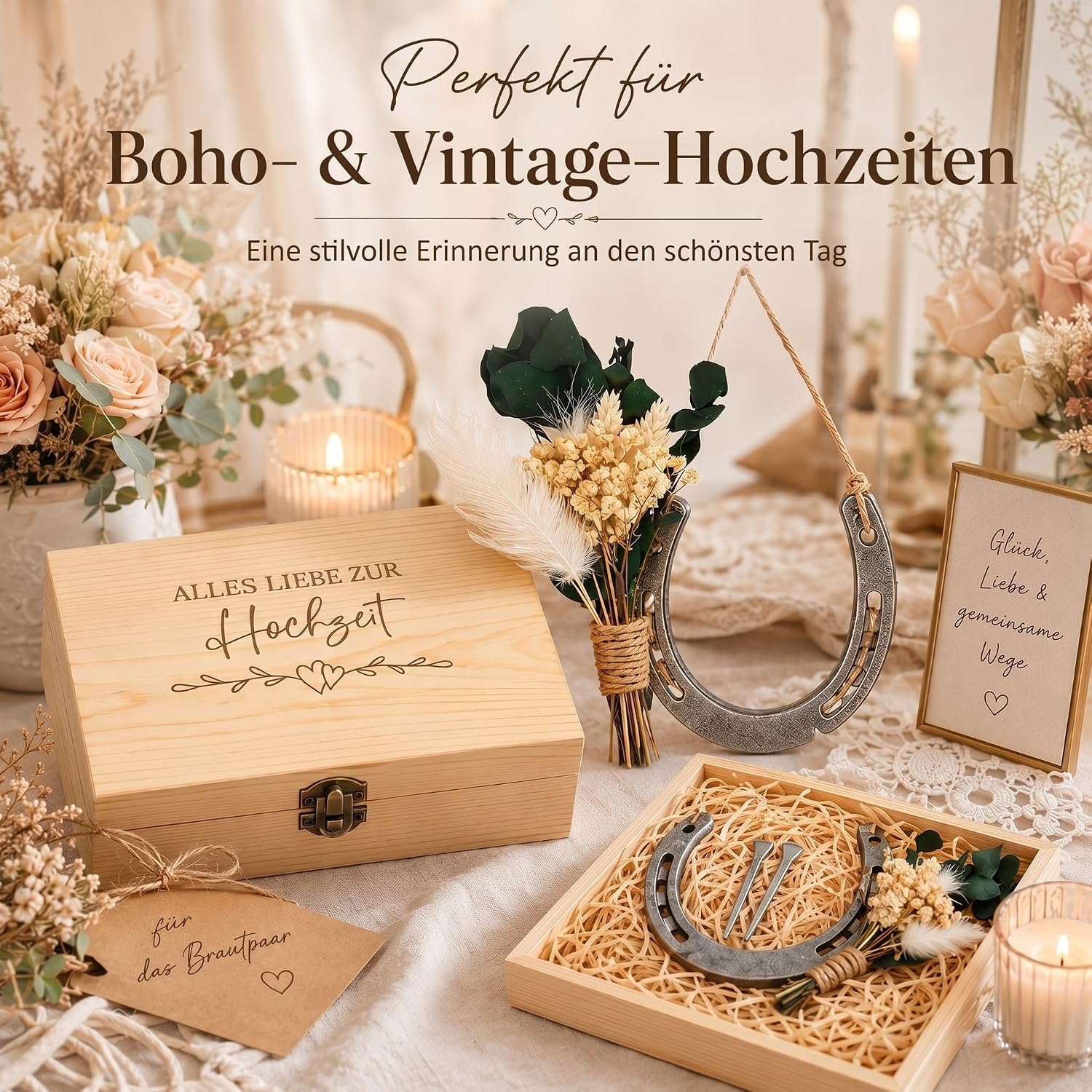 Hestya Horseshoe Wedding Gift for Bride and Groom Lucky Charm Wooden Box – Bild 6