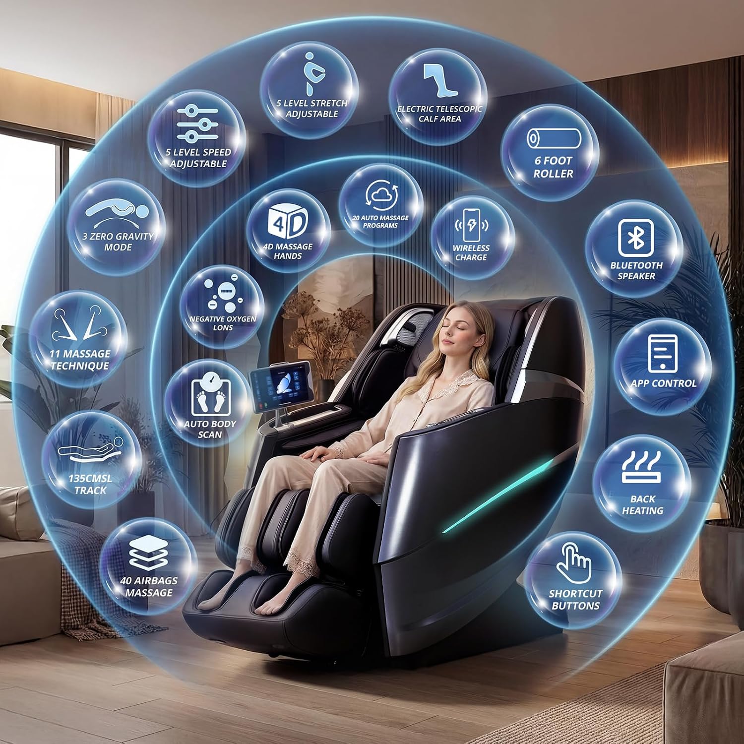 HealthRelife 2026 Business Class 4D Massage Chair DIY Programs Black – Bild 3
