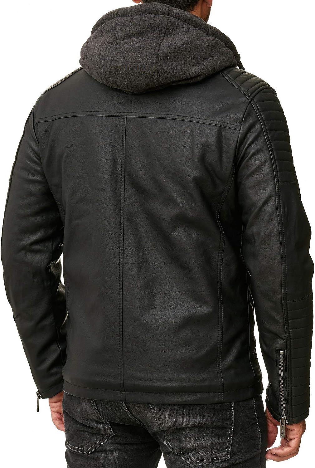 Redridge Robust Faux Leather Biker Jacket with Removable Hood – Bild 8