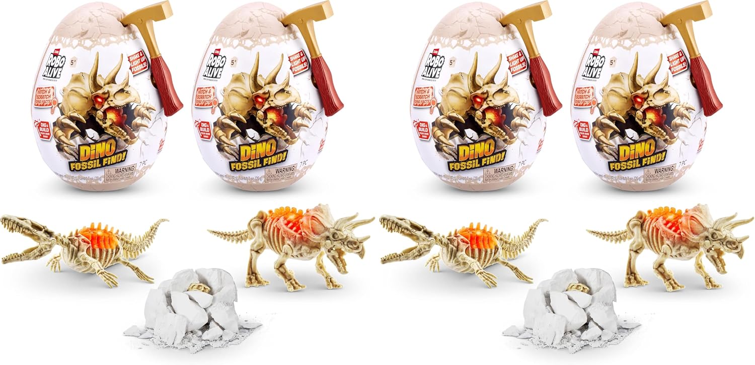 ROBO ALIVE Mini Dino Fossil Find (2 Pack, Mosasaur & Triceratops) (Pack of 2)