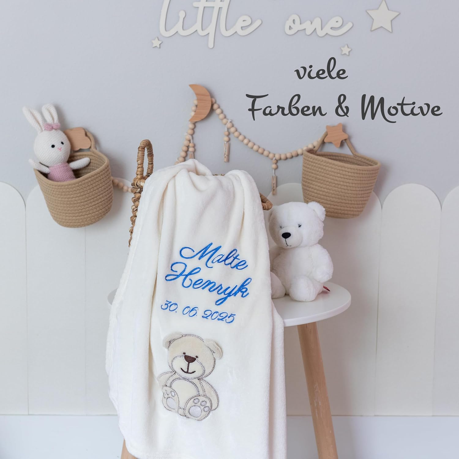 Baby Blanket with Embroidered Name + Encore, Cuddly Blanket Personalised as a Gift for Baby, Christening & Birth for Newborn Boys and Girls – Bild 3