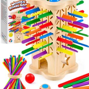 Montessori Wooden Board Game from 3-6 Years with Colourful Chopsticks & Ball