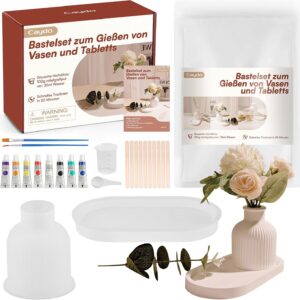 Caydo Casting Powder Starter Set, Silicone Moulds Casting Moulds Vase Pallets with Casting Powder 500 g, DIY Flower Vase Silicone Moulds Relief Casting Powder for Pouring with Creative Concrete, Jewellery Concrete, Casting Resin, Wax
