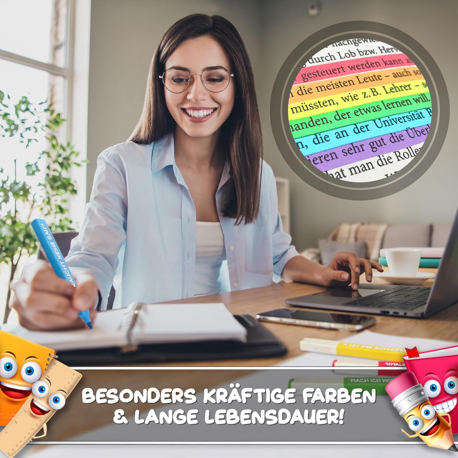 MACH MAL PAUSE® 6 x Funny Highlighters - Colourful Marker Set with Sayings - Gift for Students Students Children Teachers Colleagues Boss - Funny Highlighter Anti-Stress Pens for School University Office – Bild 4