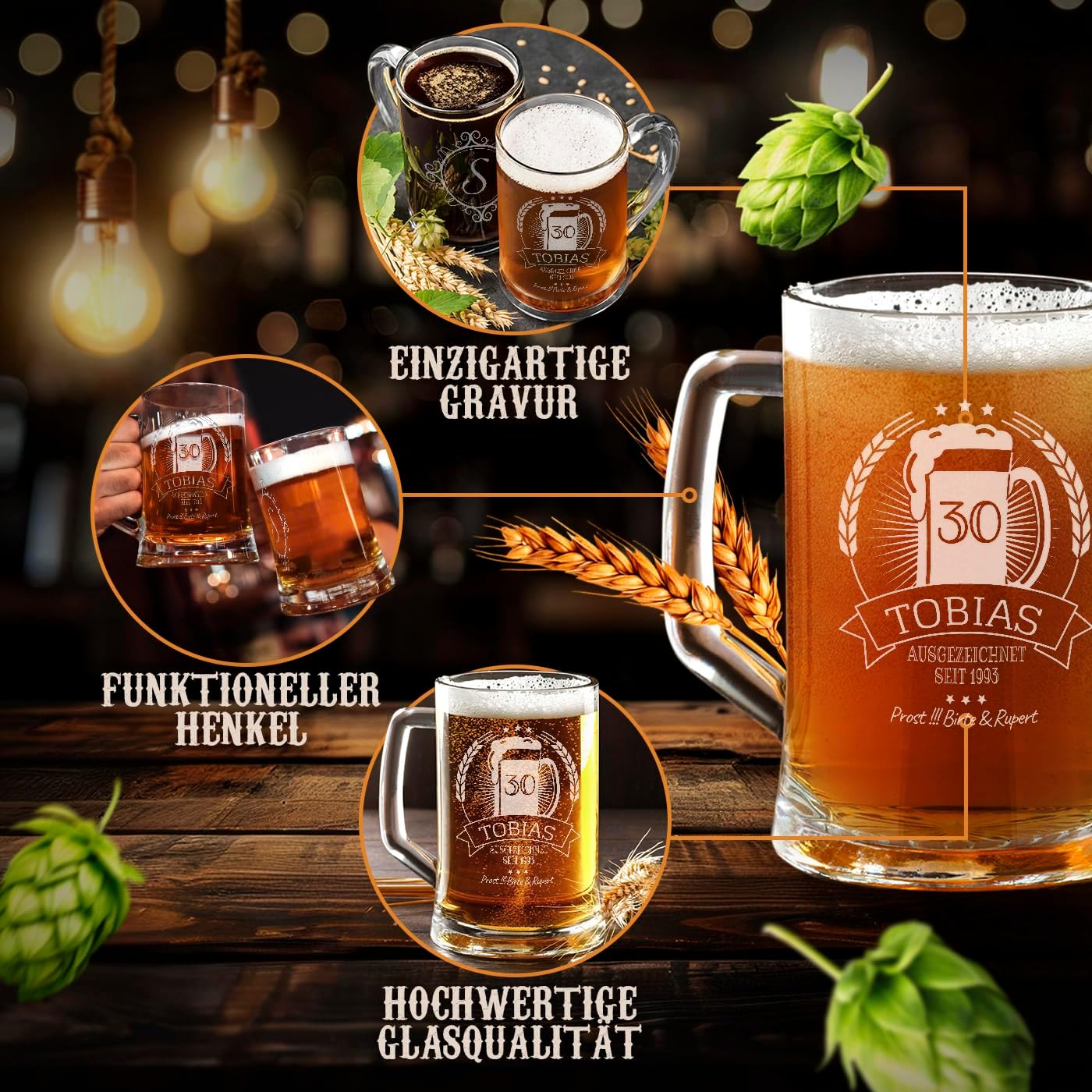 Maverton Beer Mug 500 ml with Engraving, Personalised Gifts for Men – Bild 3