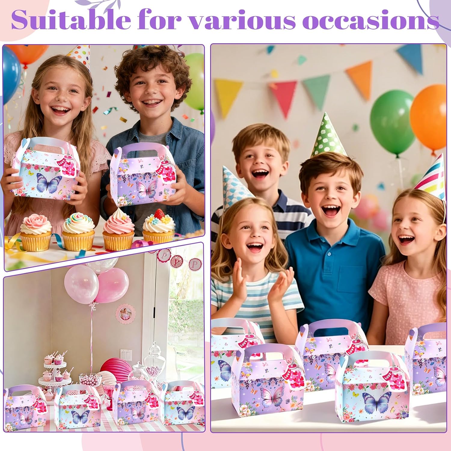 Wlicon Pack of 24 Butterfly Party Boxes Butterfly Candy Paper Boxes Gift Boxes with Handle for Cake Biscuits Birthday Party Baby Shower Wedding Decorations – Bild 6