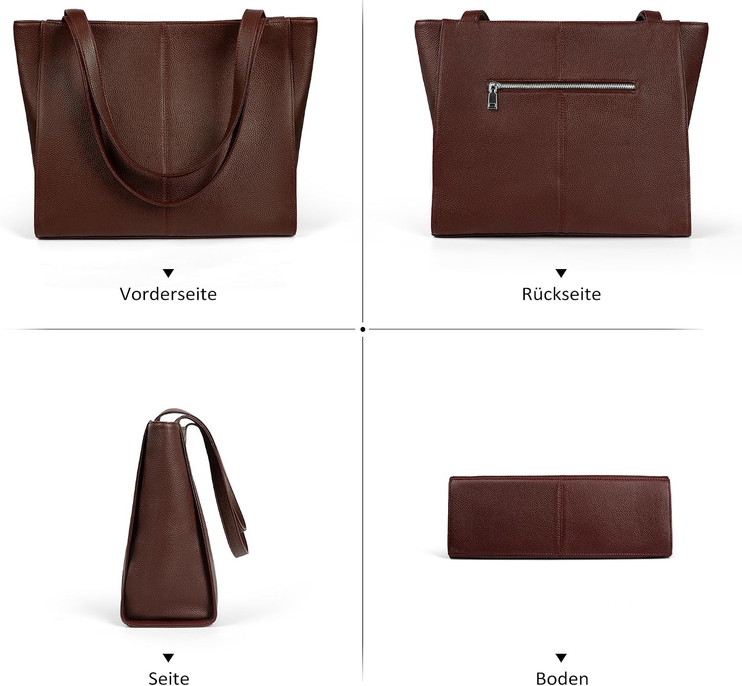 befen Genuine Leather Handbag Women's Large Shopper Bag with 14 Inch Laptop Compartment, Fashion Leather Tote Bag School Work Leisure Handbag with Zip – Bild 7