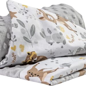 Medi Partners Baby Blanket, 100% Cotton, 75 x 100 cm, Double-Sided Multifunctional Plush Blanket for Pushchairs, Soft, Fluffy, Deer with Grey Plush