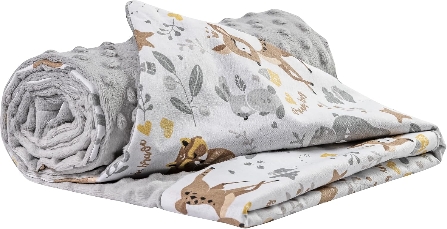 Medi Partners Baby Blanket, 100% Cotton, 75 x 100 cm, Double-Sided Multifunctional Plush Blanket for Pushchairs, Soft, Fluffy, Deer with Grey Plush