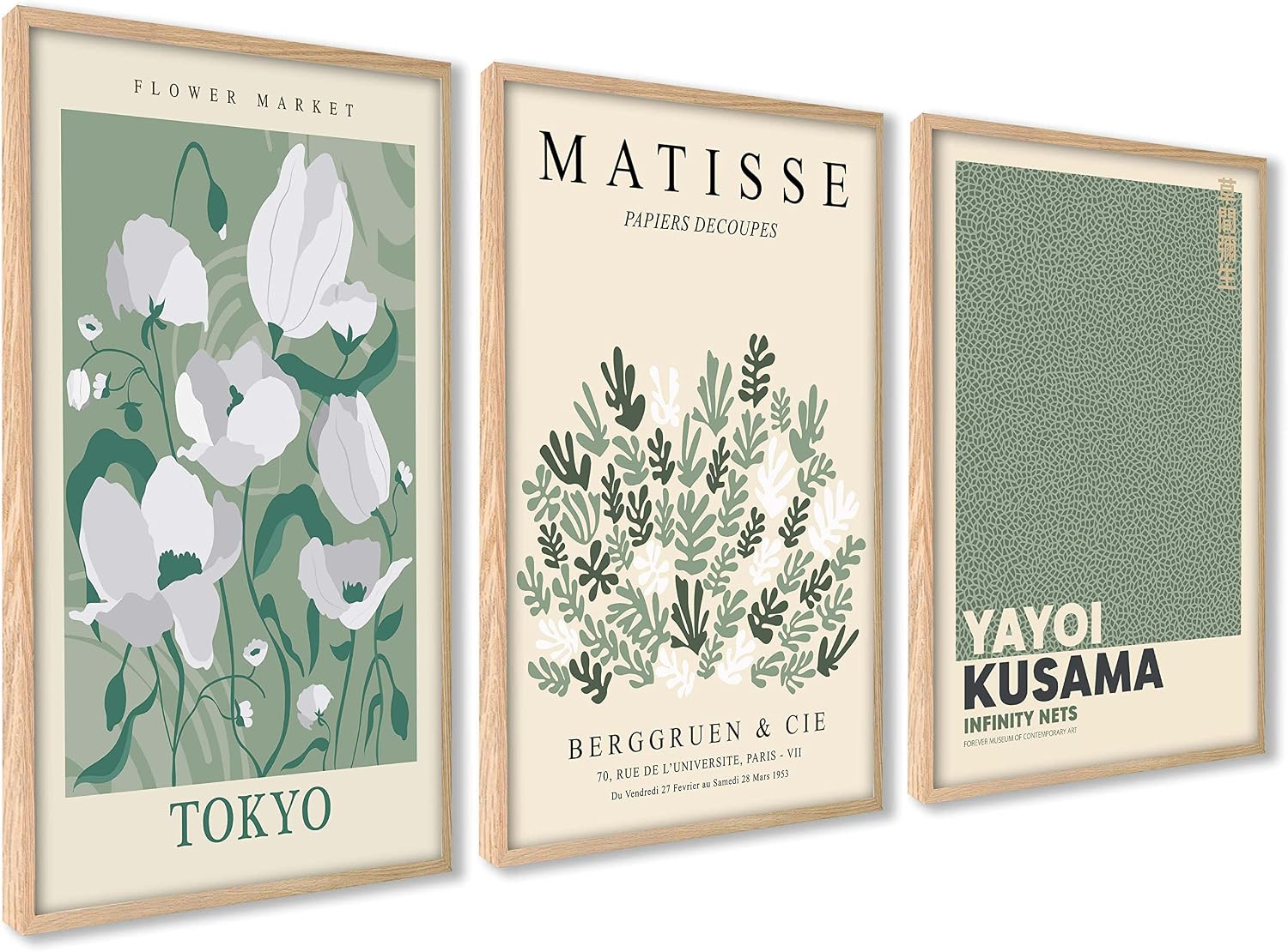 Modern Poster Set, 3 40 x 50 cm Pictures, Stylish Matisse Pastel Poster Collage with Matching Pictures, Wall Decoration, No Frames